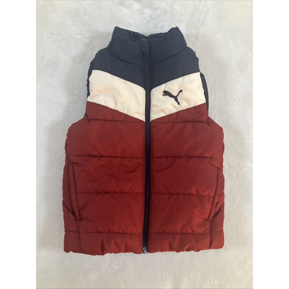 PUMA Boy's Kids Blue Red White Full Zip Puffer Vest Size 5 Preppy